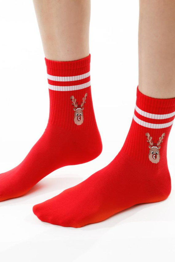 ART.136 Dámske vianočné ponožky Steven red 118 - bavlnené, teplé, zimný vzor