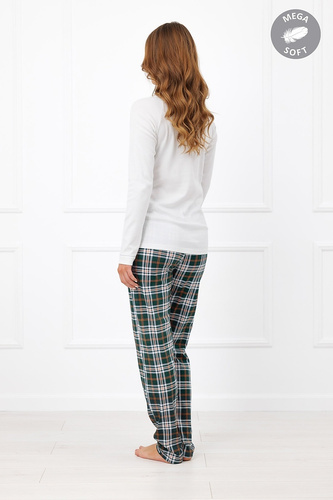 Dámska bavlnená dlhá pyžama Italian Fashion Arwena MEGA SOFT kockovaná ecru