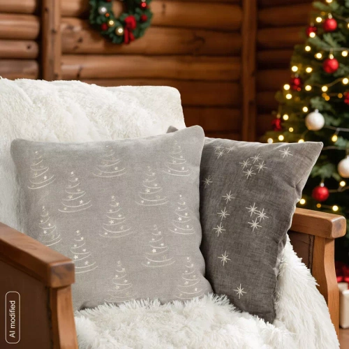 Vianočný návlek na vankúš Eurofirany Chp 301 45x45 cm, chenille s výšivkou, 300 g/m², strieborný