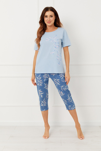 Dámske pyžamo ERULA Italian Fashion bavlnené 3/4 nohavice s krátkym rukávom - modré