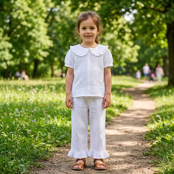 Dievčenské nohavice Nicol 224330 mušelín 100 % bavlna široké letné - biele