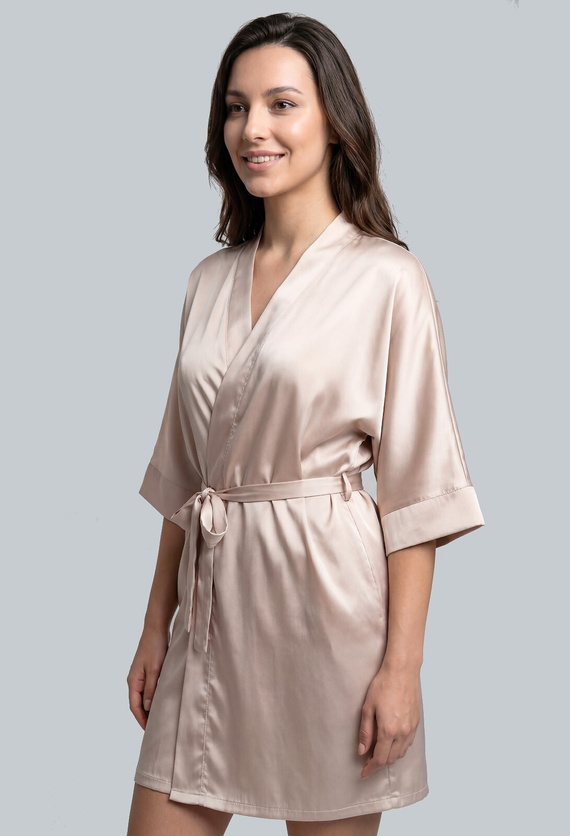 Unikat Beja saténový župan béžový ľahký elegantný pohodlný