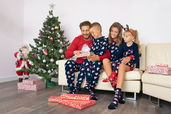 Pánske pyžamo s dlhým rukávom, dlhé nohavice Talianska móda - červená/potlač námornícka modrá