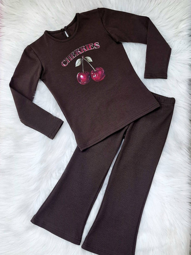 Dievčenská blúzka Cherries Bambarillo tmavá čokoláda - bavlna, dlhý rukáv, s potlačou