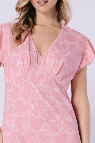 Marietta Leveza 1714 koralovo-bavlnená nočná košeľa s dĺžkou po kolená, výstrih do V