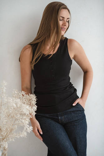 Tehotenské a dojčiace tričko s bruškom - rebrované, bez ramienok Milk&Love black