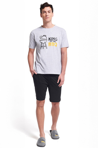 Gianny Pánske pyžamo Sorbetto šedé - krátky rukáv, šortky, potlač, bavlna