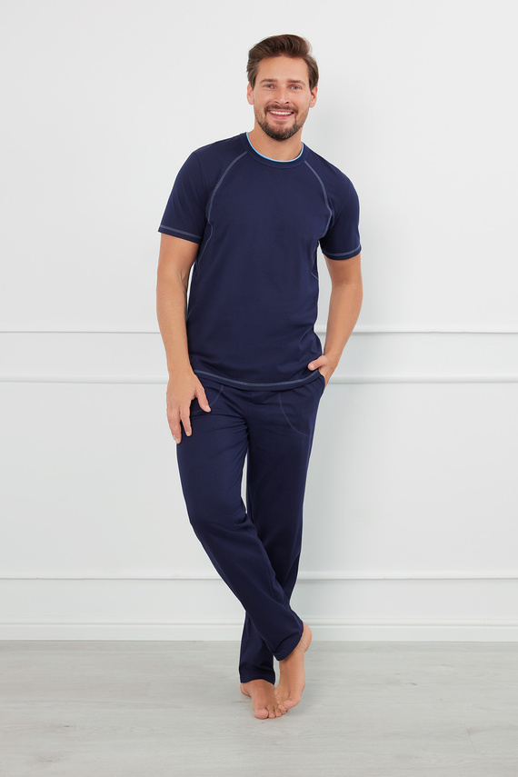 Salomon Pánske pyžamo s krátkym rukávom a dlhými nohavicami Italian Fashion - námornícka modrá/modrá