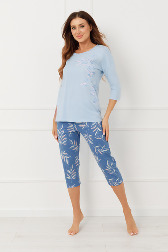 Dámske pyžamo Erula Italian Fashion cotton jersey 3/4 plus size - modré