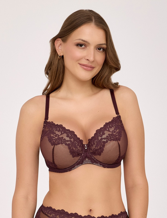 Push-up podprsenka Ava 2232 Chocolate Brown s čipkou a kosticami