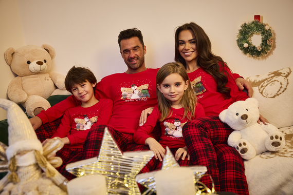 593/171 966/171 Zimné chlapčenské pyžamo Cornette - vianočné, červené, bavlna