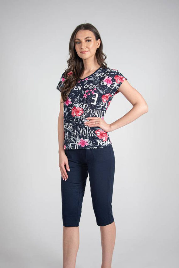 676 Dámske pyžamo s podrážkou Forex - tmavomodré