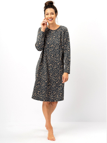 Dámska nočná košeľa Key LND 707 navy blue - bavlna, dlhý rukáv, pohodlný strih