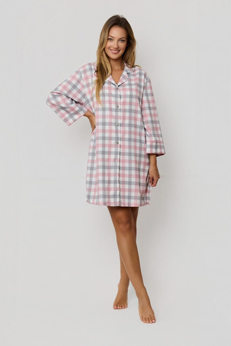 Dámska košeľa Stella KG80 Mefemi by Nipplex pink-grey - elegantná košeľa z kvalitného materiálu, dlhé rukávy, gombíky, bočné rozparky