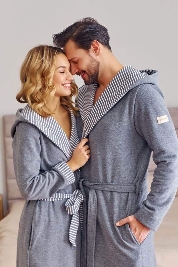 7229 Dámsky župan Doctor Nap - bavlna, kapucňa, elegantné lemovanie - tmavosivý