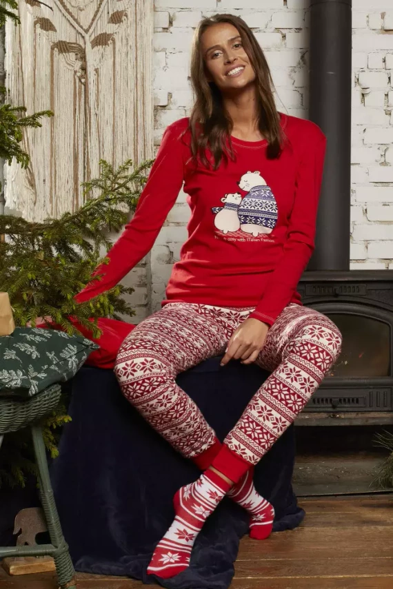 Arktyka Dámske pyžamo s dlhým rukávom a dlhými nohavicami Italian Fashion - červená/potlač
