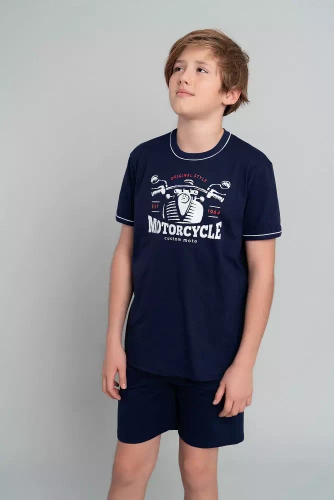 Chlapčenské pyžamo Gibson s krátkym rukávom, nohavice Italian Fashion - tmavomodré