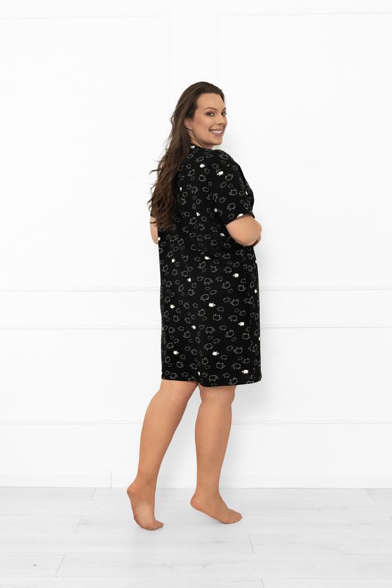 Dámska nočná košeľa Bonnie - bavlna MEGA SOFT, čierna z ovčej kože Italian Fashion