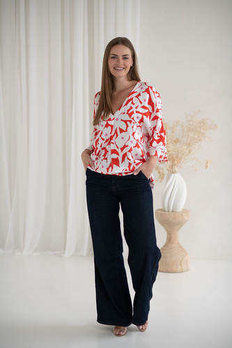 Materská blúzka Mamafullness Milk&Love v kvetinovej farbe - viskóza, 3/4 rukáv, oversize