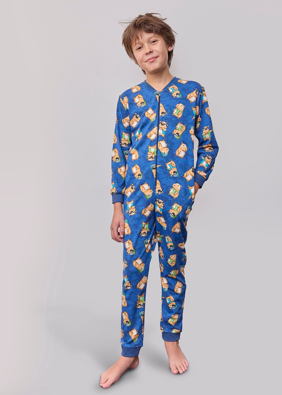 185/183 186/183 Capybara 2 Detský overal Cornette - bavlnený, so zipsom a veselou potlačou