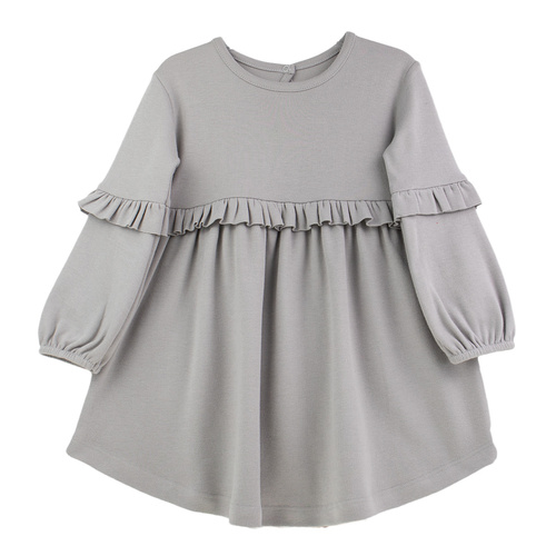 141971 Nicol šaty s dlhým rukávom - sivé, bavlnené, s volánmi