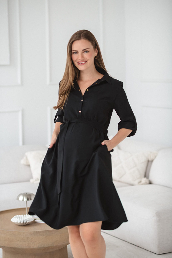 Milk&Love tehotenská a dojčiaca košieľka čierna | Modal, 3/4 rukávy, regulácia v páse