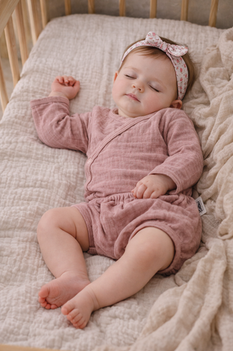 Mušelínové body Just Muslin 03235R Makoma rose - dlhý rukáv, obálkové zapínanie, 100% bavlna