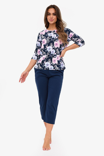 Dámske pyžamo 147/465 Anabel CORNETTE - bavlnené, 3/4 rukáv, tmavomodré