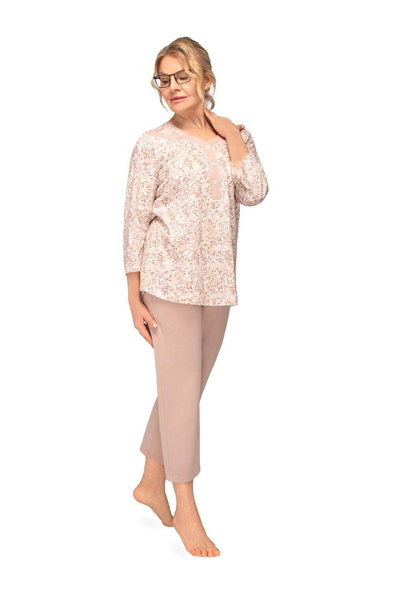 Bavlnené pyžamo Lucyna II 271 Martel listy rukáv 3/4 7/8