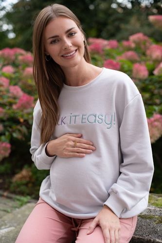Milk It Easy! Tehotenská a dojčiaca mikina Milk&Love svetlosivá – oversize, skryté zipsy, bavlnená