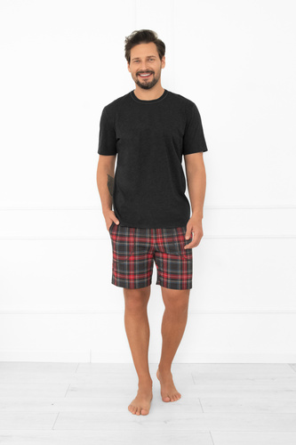 Rusoli pánske pyžamo Talianska móda tmavý melanž - károvaná bavlna krátke pohodlné