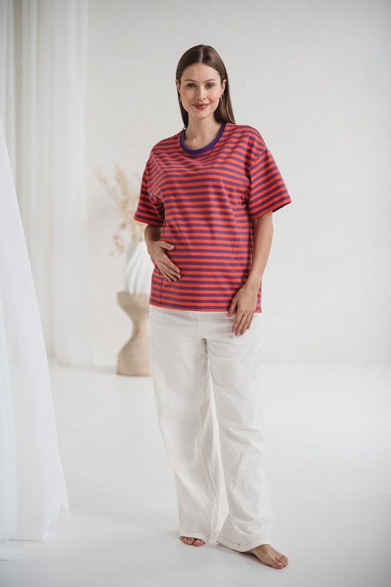 Mamahood Tričko pre tehotenstvo a dojčenie Milk&Love fialová a oranžová - pohodlné a štýlové