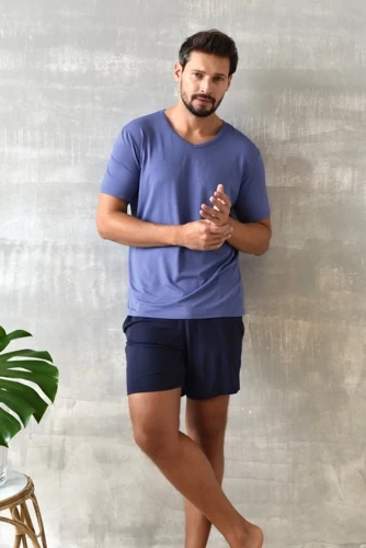 Dallas Pánske pyžamo s krátkym rukávom, šortky Italian Fashion - modré