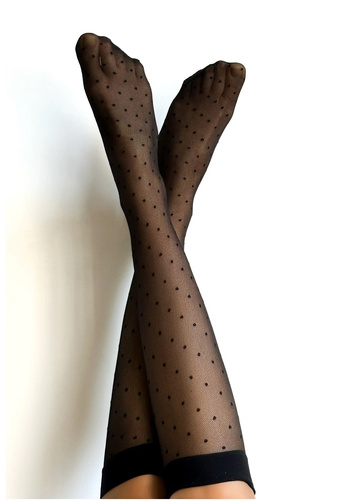 Podkolienky Veneziana nero Puntini Veneziana nero - jemné, s netlačiacim lemom | Pohodlie a elegancia