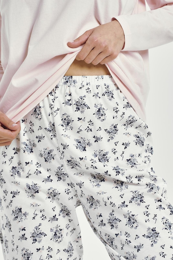 Ella 3450 Taro dámske pyžamo ružové bavlnené s dlhým rukávom pohodlné