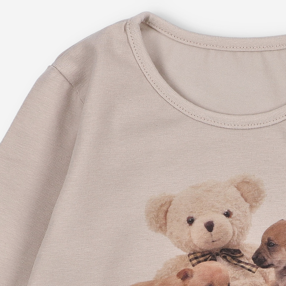 KAR-3005 Dievčenská blúzka s dlhým rukávom Lagarto Verde béžová - štýlová, bavlna, poľská výroba