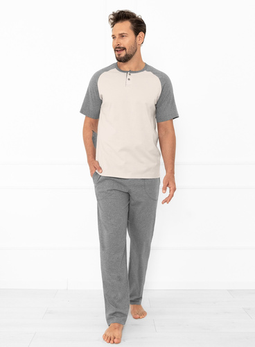 Alexander Italian Fashion pánske pyžamo béžové - bavlna, polokošeľa a nohavice