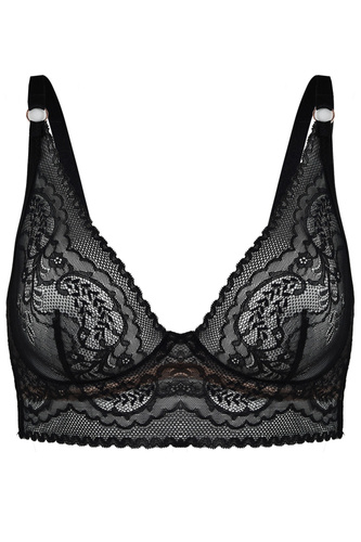 19236 Feel Mediolano Bralette Long Black - čipkovaná podprsenka s predĺženým pásom