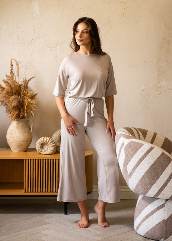 Dámske pyžamo MK34 Only You beige Belle Reverie - viskóza, krátky rukáv, ľahké a zmyselné