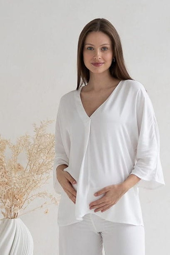 Mamafullness Tehotenská blúzka na dojčenie Milk&Love biela - viskóza, 3/4 rukáv, oversize