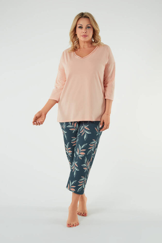 Julietta Dámske pyžamo 3/4 rukávy, 7/8 nohavice Talianska móda - lososová/potlač