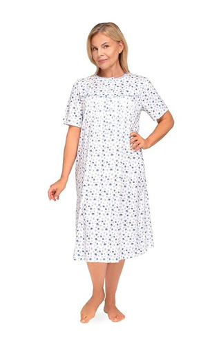 203 Bogna I Dámska nočná košeľa Martel 32 modrá-bavlna, krátky rukáv, rozopínanie