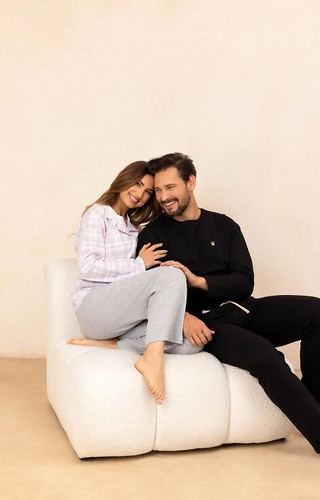 727 Dámske pyžamo Regina sivá - 100% bavlna, kockovaná košeľa na gombíky