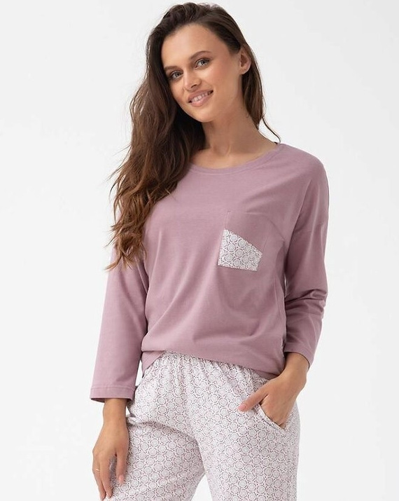 339 Dámske pyžamo Luna - bavlna, 7/8 rukáv, kakaová farba, pohodlie a štýl