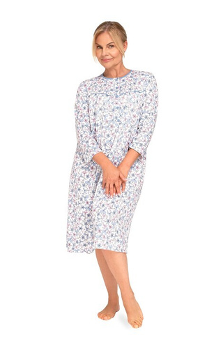 204 Bogna II Dámska nočná košeľa Martel 30 modro-ružová - bavlnená, s dlhým rukávom, bez zapínania