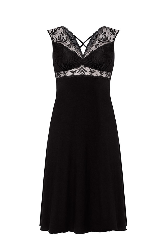 Nočná košeľa Petra KM29 Mefemi by Nipplex čierna- viskóza, čipka, dĺžka do lýtok