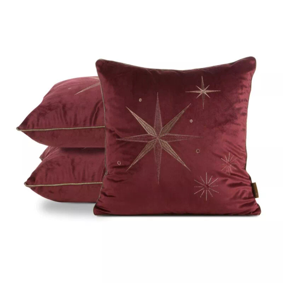 Chp 259 Eurofirany Vianočná obliečka na vankúš - bordový zamat s hviezdou v šampaňskom