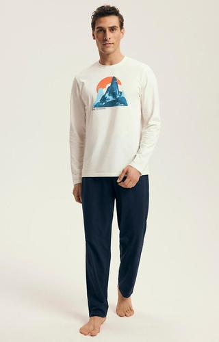 43475 Loji Pánske pyžamo Henderson Core white - bavlnená súprava s horskou potlačou