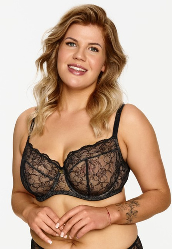 2607 Lupoline čierna mäkká čipkovaná podprsenka pre plnšie poprsie