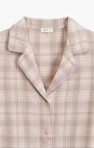 NLP-505 Dámske pyžamo Atlantic levanduľový flanel, nezapínané, károvaný, bavlna